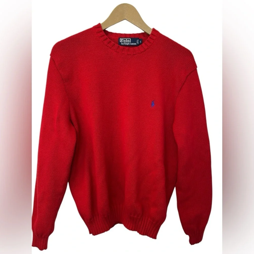 Polo Ralph Lauren Red Cotton Knit Sweater Men's Size L | GUC